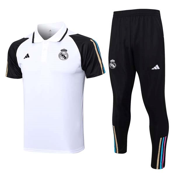 Polo Real Madrid Conjunto Completo 2023/2024 Blanco Negro